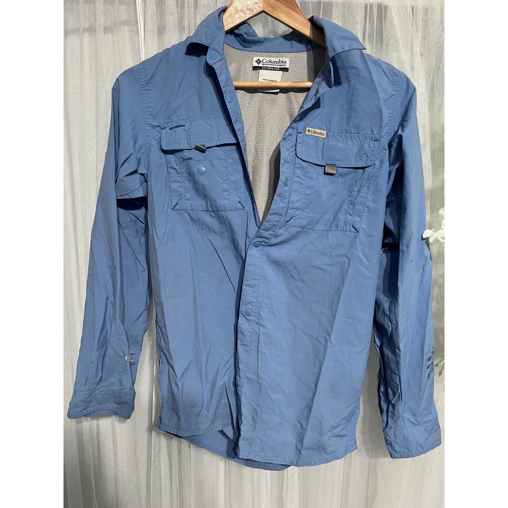 Columbia PFG Youth Large Light Blue Long Sleeve Vented Fishing Shirt Button Down